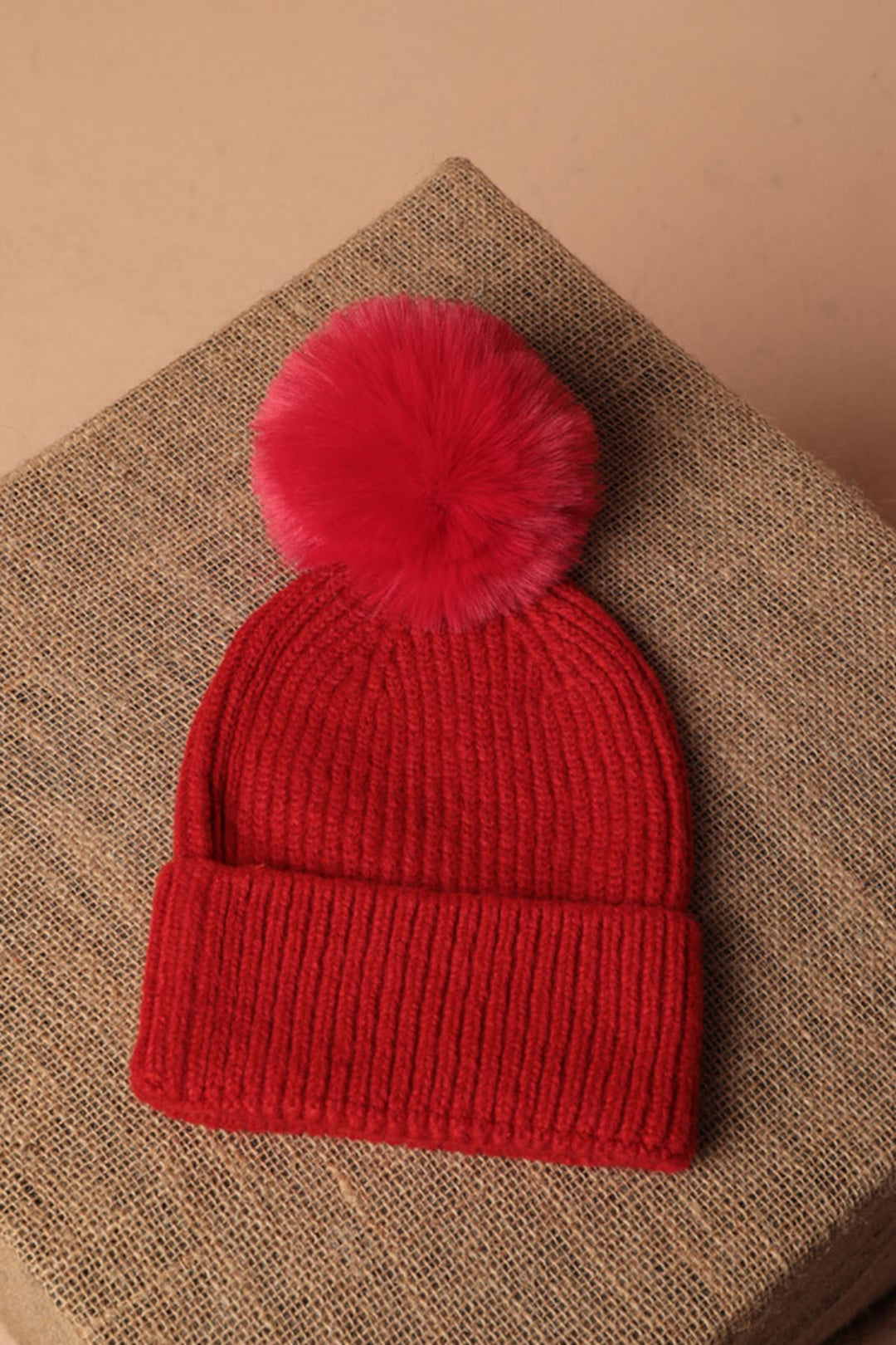 KKT Women's Red Beanie with Pompoms - White Rock