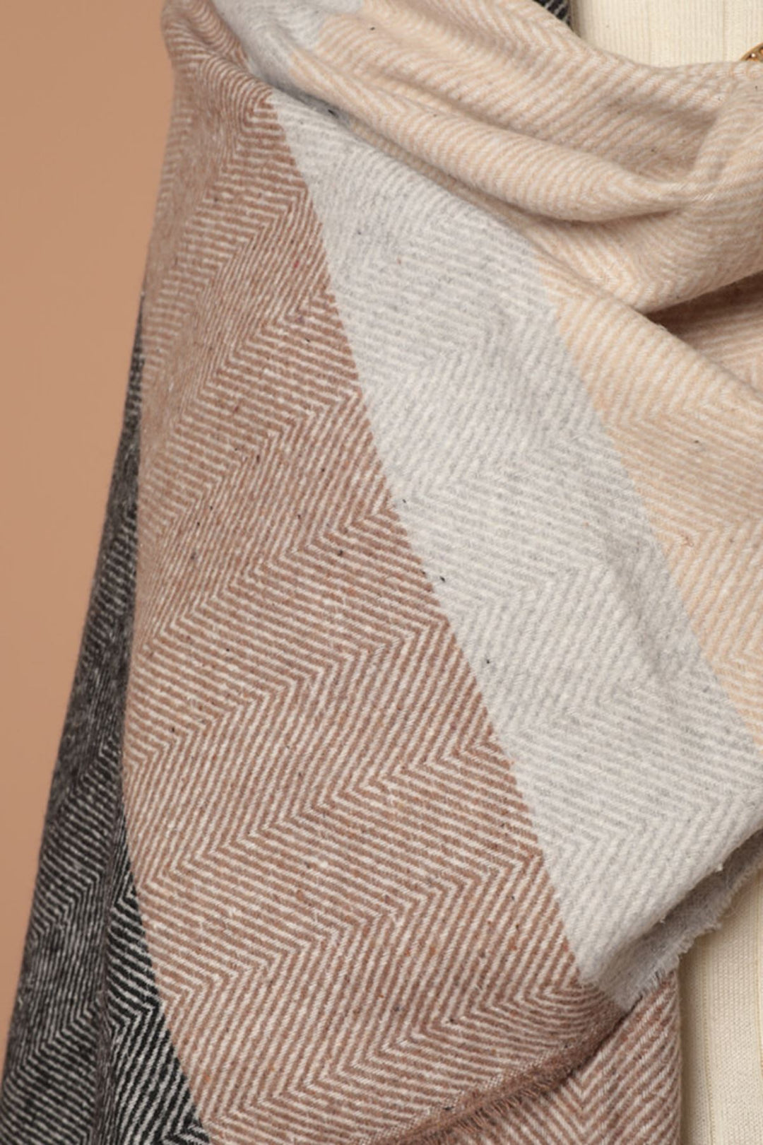 KKT Soft Textured Mixed Striped Women's Black Shoulder Shawl Scarf - Abbotsford