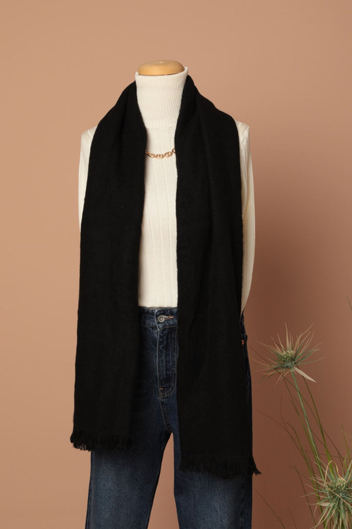 KKT Self Tassel Women's Black Shoulder Shawl Scarf - Zacatelco