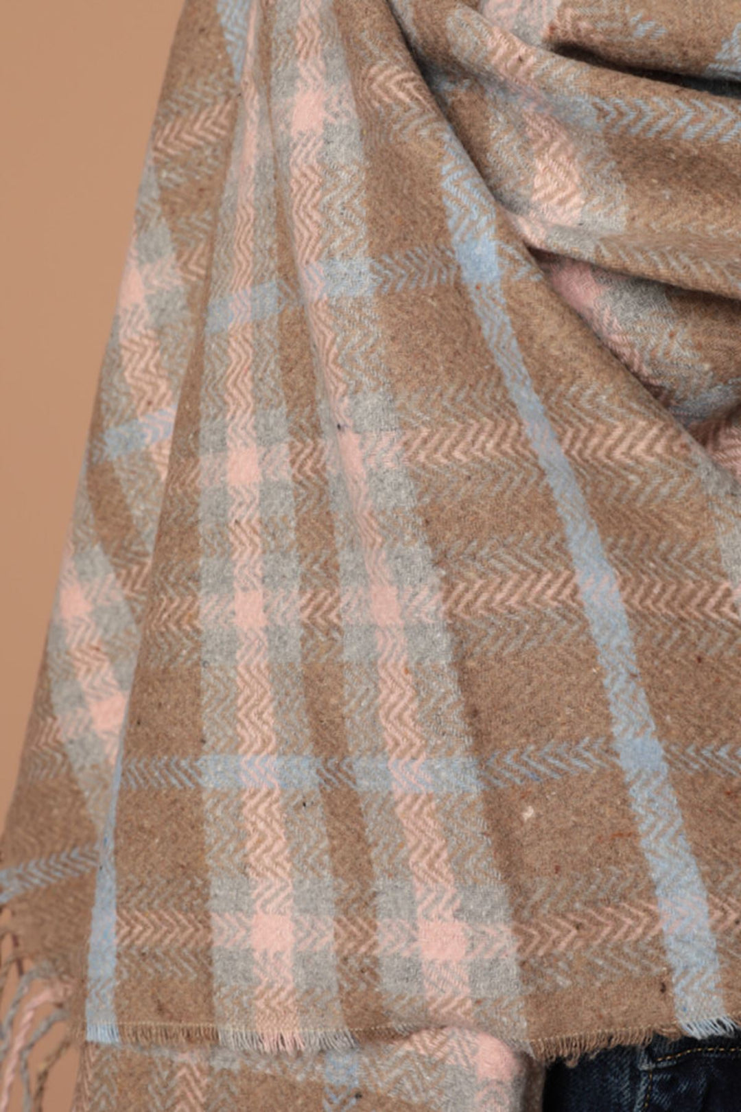 KKT Soft Texture Tassel Striped Women's Pink/Blue Shoulder Shawl Scarf - La Rochelle