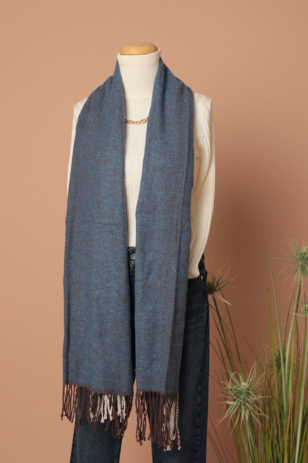 KKT Soft Textured Herringbone Patterned Women's Saxe Shoulder Shawl Scarf - Accrington
