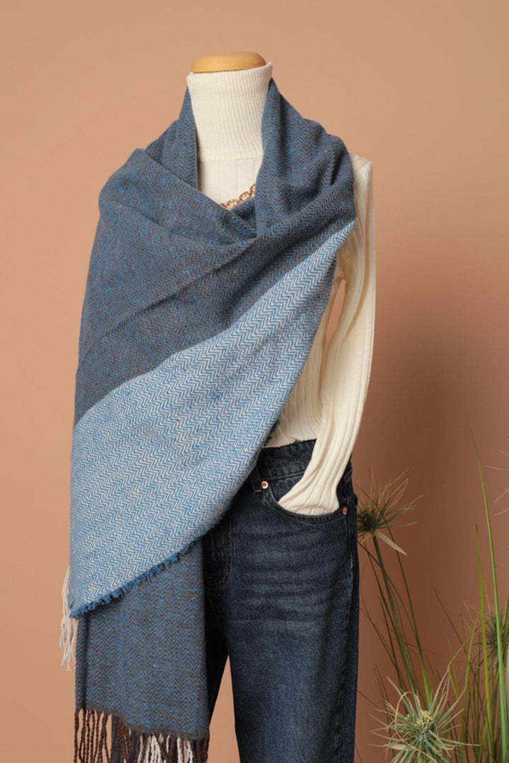 KKT Soft Textured Herringbone Patterned Women's Saxe Shoulder Shawl Scarf - Accrington