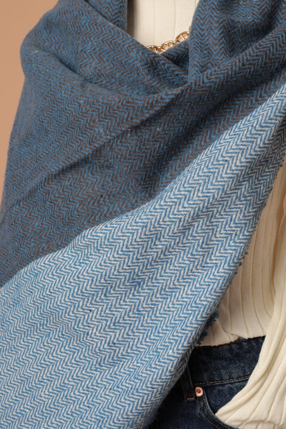 KKT Soft Textured Herringbone Patterned Women's Saxe Shoulder Shawl Scarf - Accrington