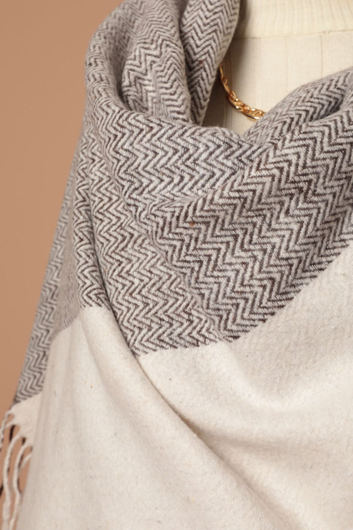 KKT Soft Textured Herringbone Patterned Women's Mink Shoulder Shawl Scarf - Clinton