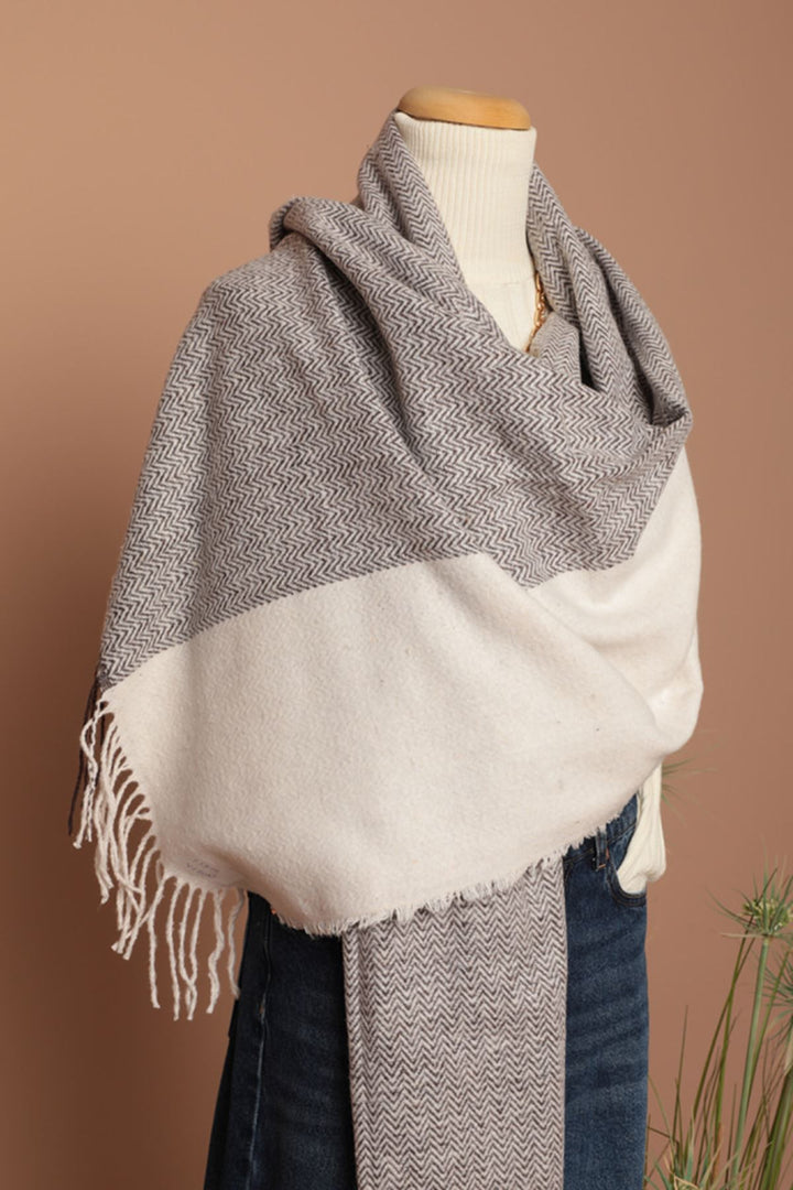 KKT Soft Textured Herringbone Patterned Women's Mink Shoulder Shawl Scarf - Clinton