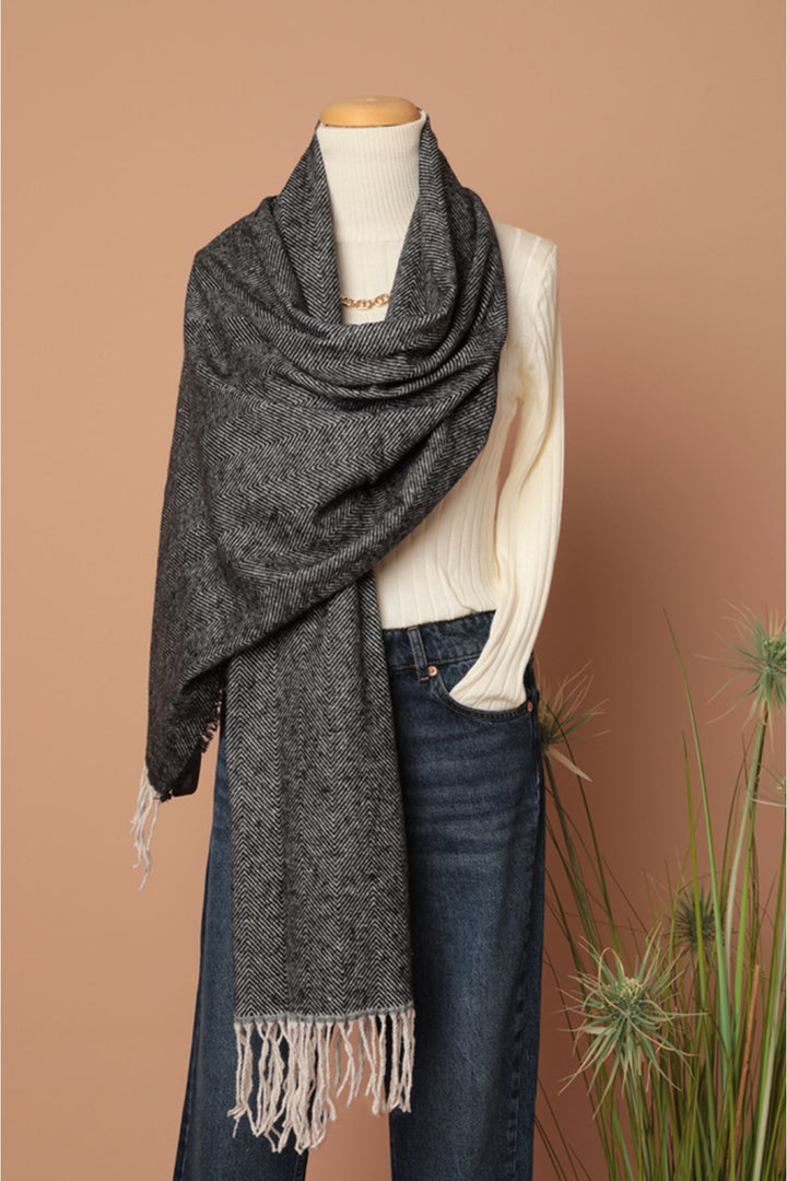 KKT Soft Texture Tassel Women's Black Shoulder Shawl Scarf - Paisley