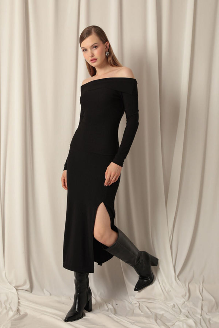 KKT Ottoman Fabric Madonna Collar Women's Black Blouse - Joliet