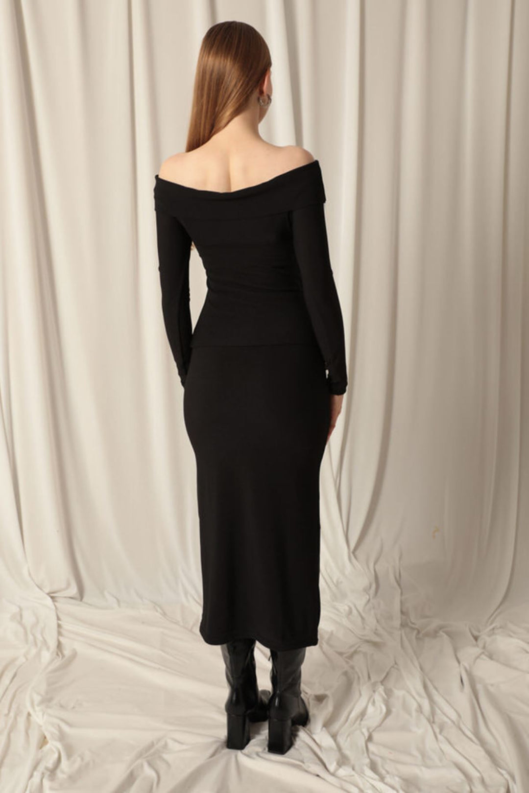 KKT Ottoman Fabric Madonna Collar Women's Black Blouse - Joliet