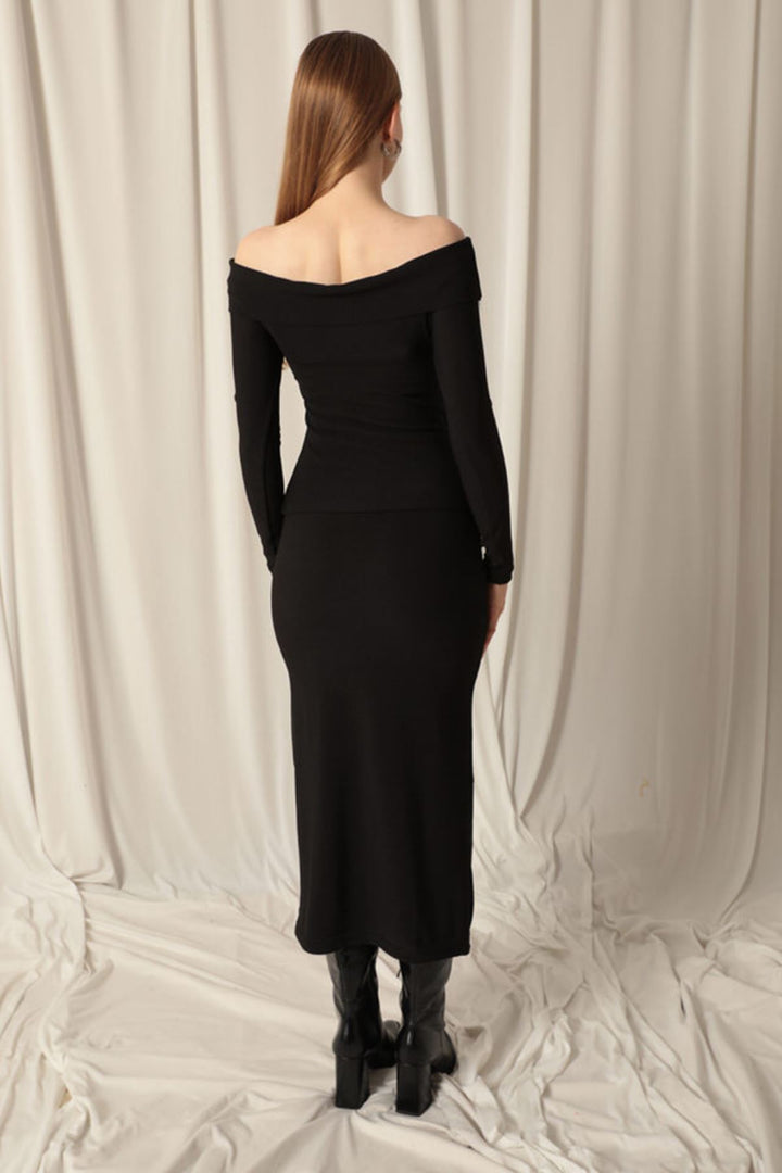 KKT Ottoman Fabric Madonna Collar Women's Black Blouse - Joliet