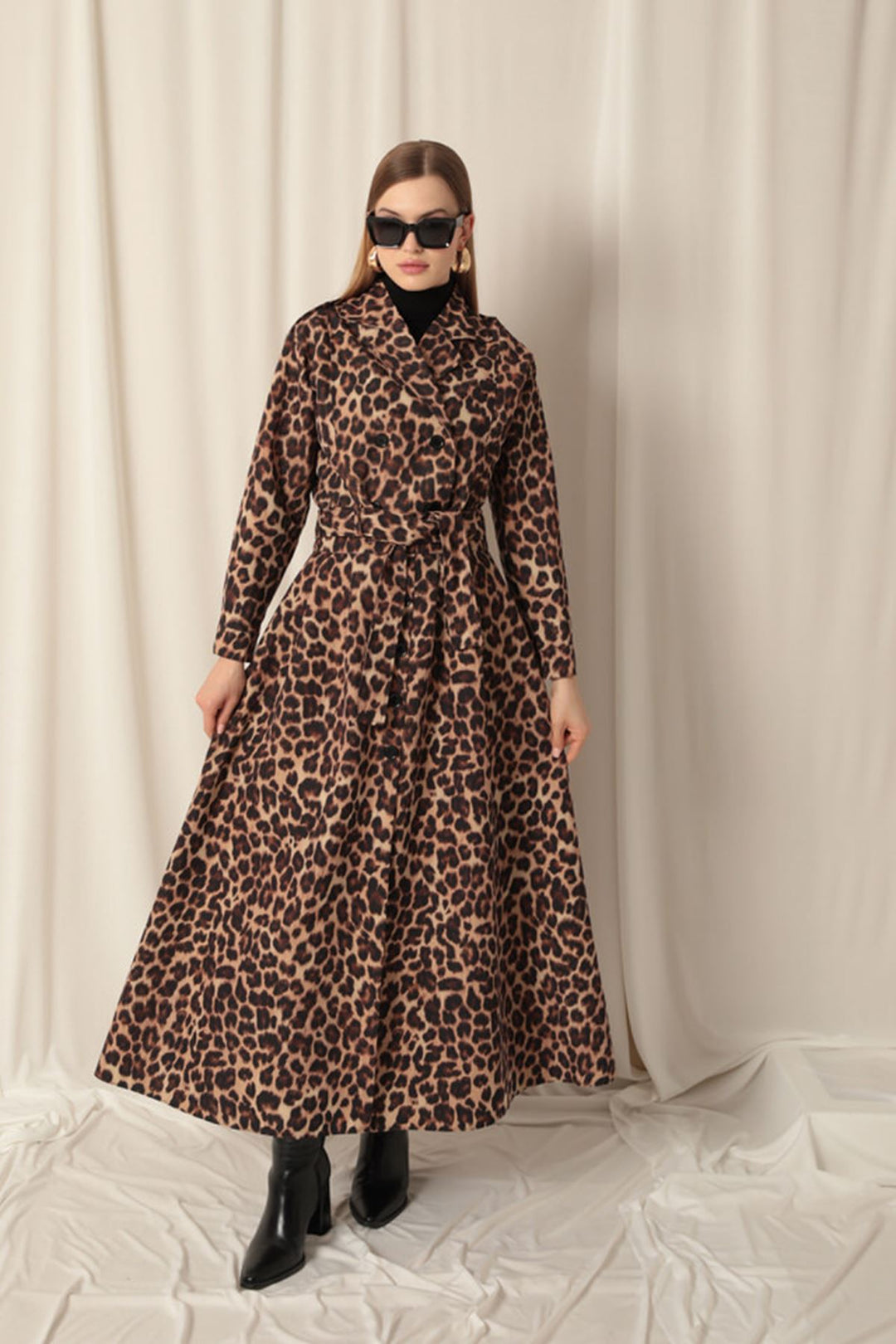 KKT Torino Fabric Leopard Pattern Women's Coffee Skirt Suit - Sparks