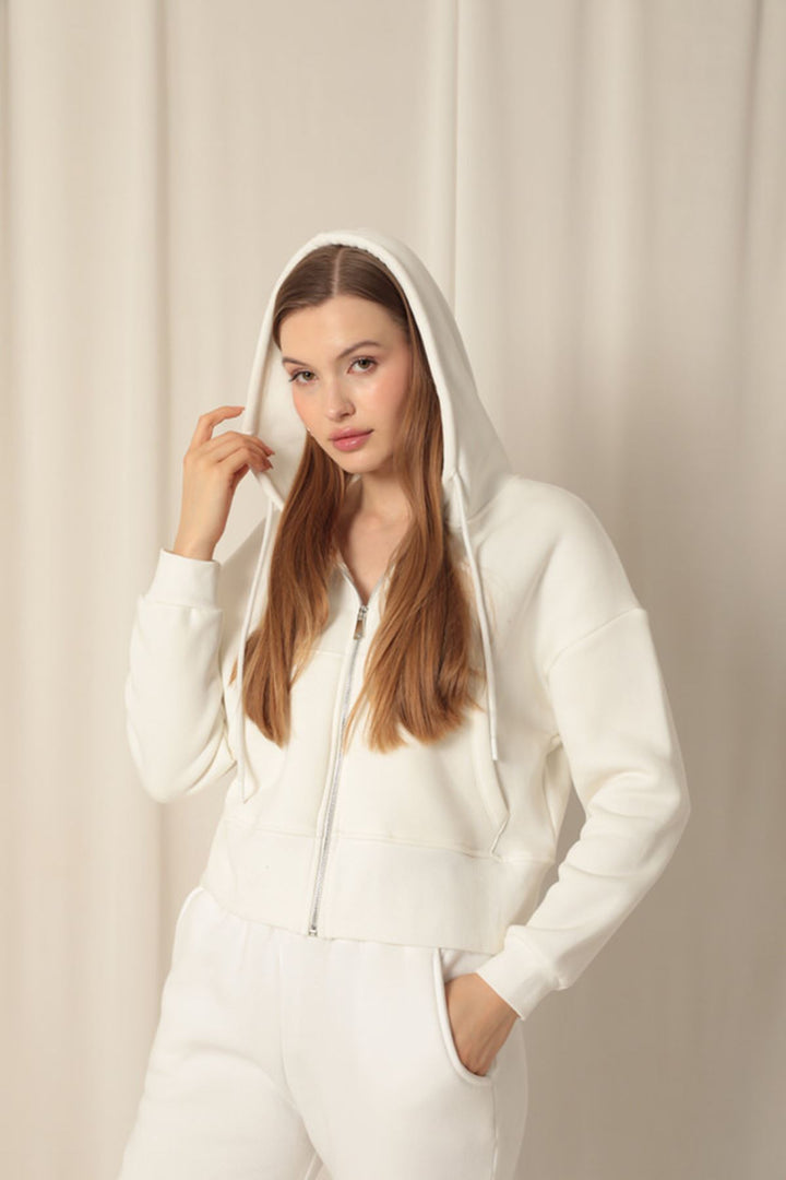 KKT Triple-Thread Zippered Hooded Short Ecru Sweat - Guadalajara