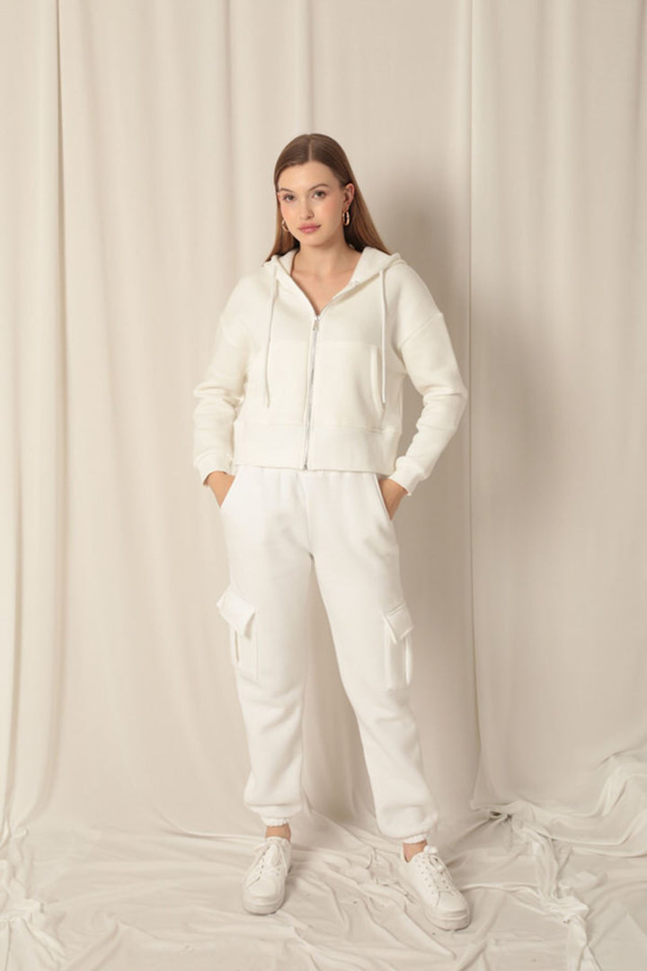 KKT Triple-Thread Zippered Hooded Short Ecru Sweat - Guadalajara