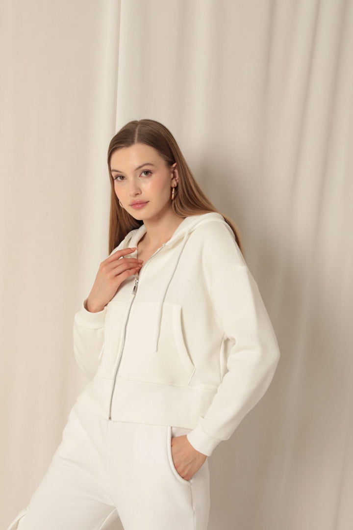 KKT Triple-Thread Zippered Hooded Short Ecru Sweat - Guadalajara