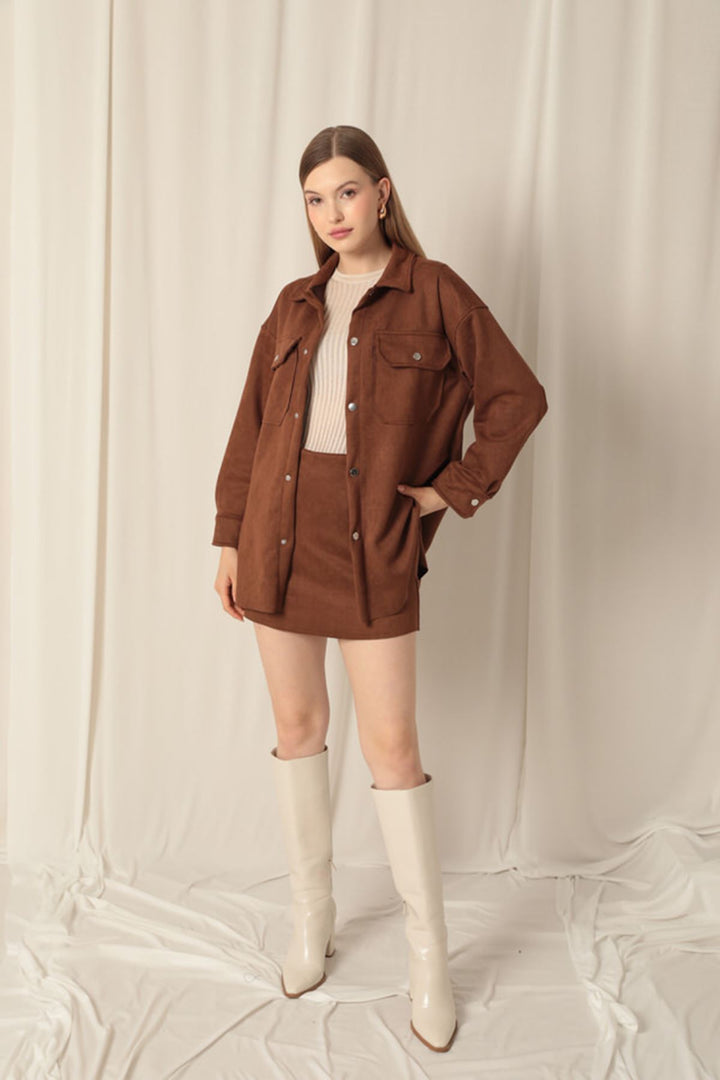KKT Suede Fabric Shorts Skirt Women's Brown Suit - Phoenix