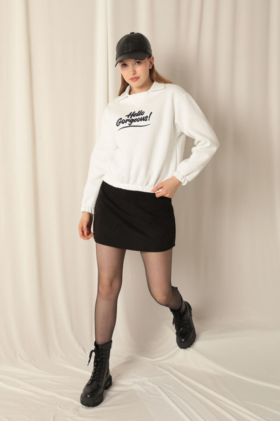 KKT Three Thread Fabric Hello Printed Women's Ecru Sweat - Pryluky