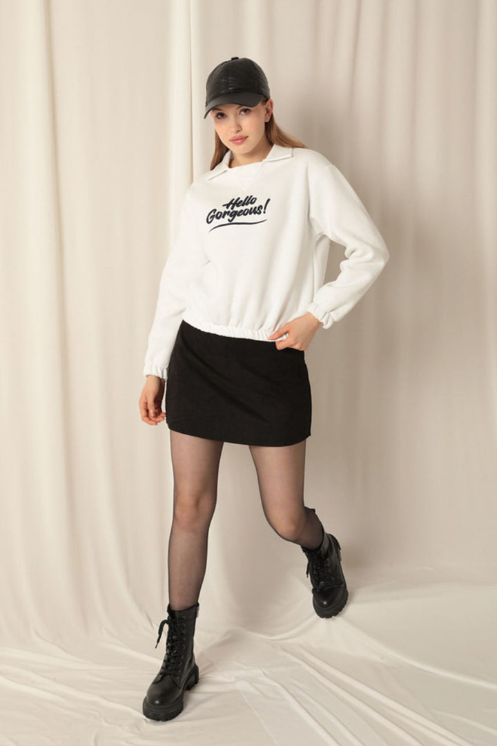 KKT Three Thread Fabric Hello Printed Women's Ecru Sweat - Pryluky