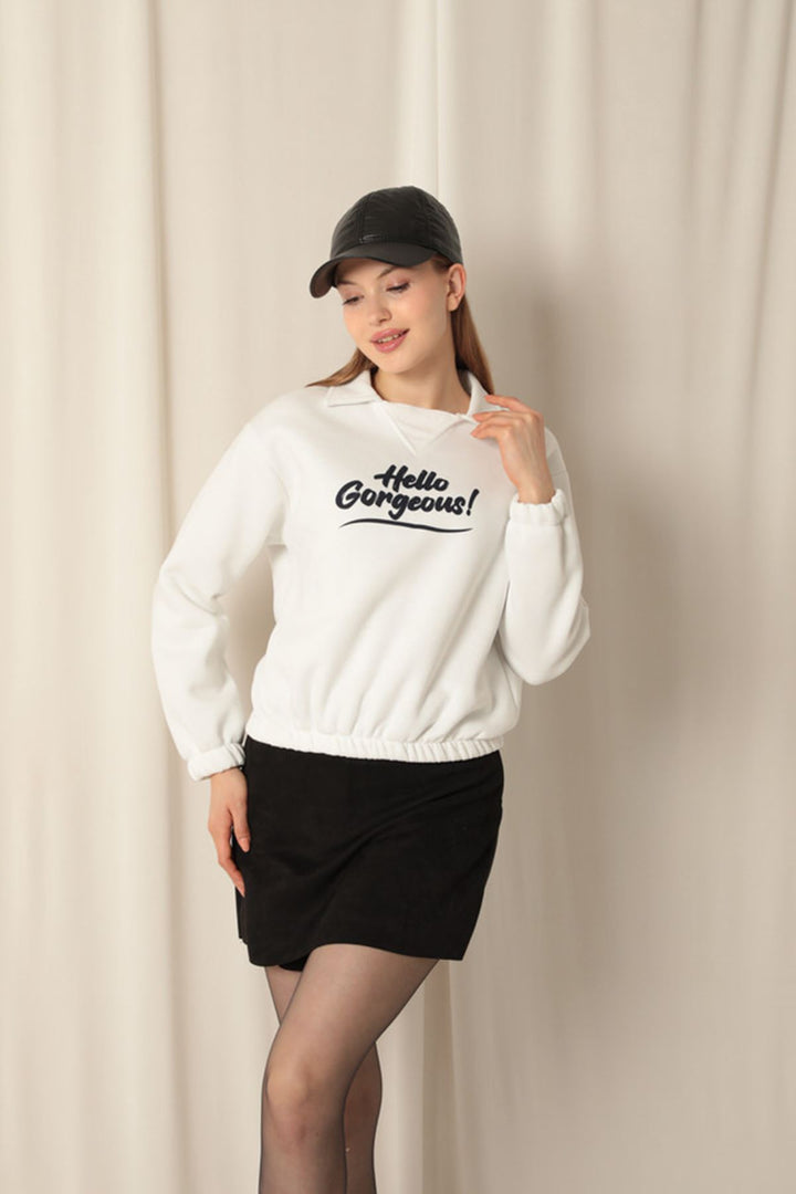 KKT Three Thread Fabric Hello Printed Women's Ecru Sweat - Pryluky