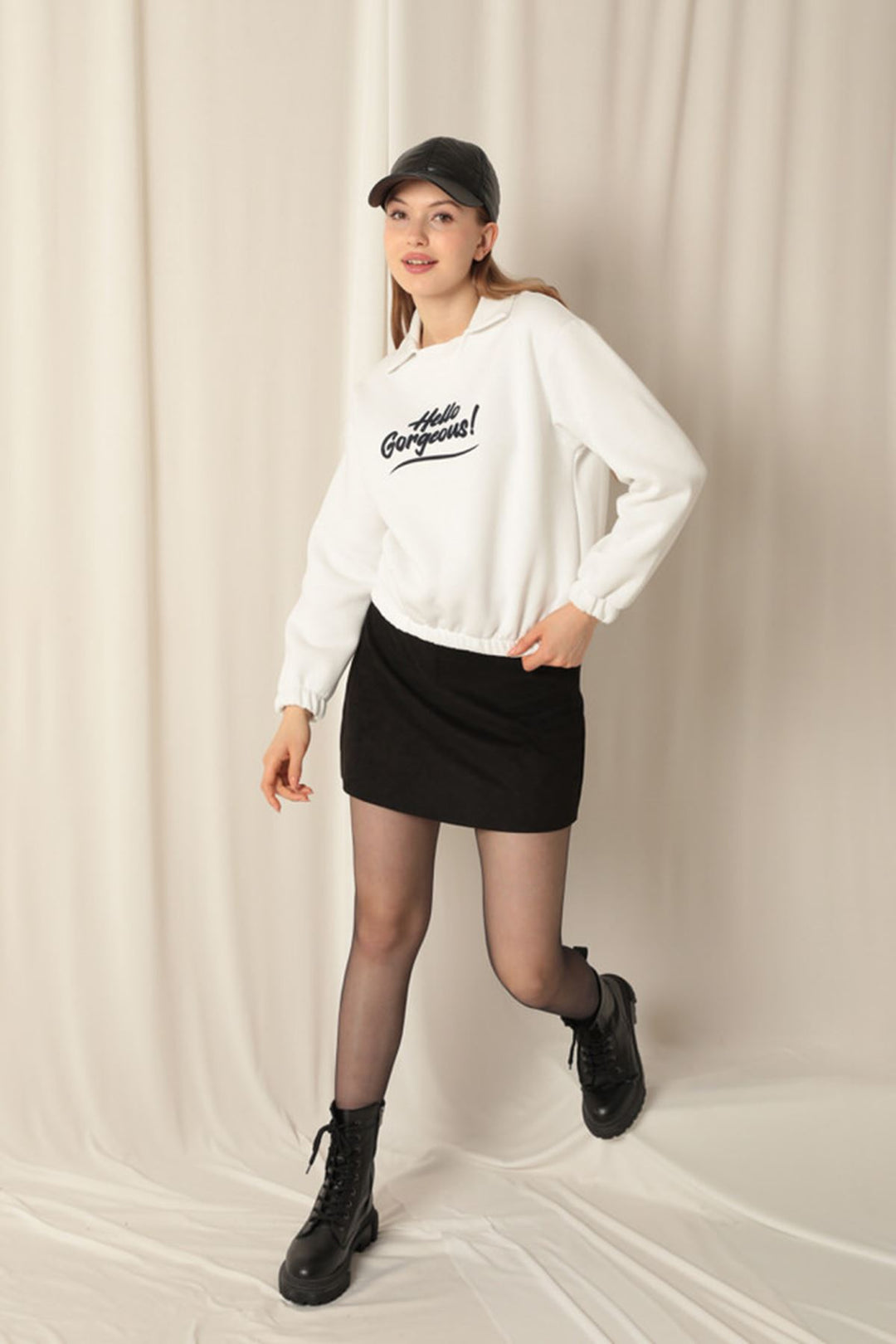 KKT Three Thread Fabric Hello Printed Women's Ecru Sweat - Pryluky