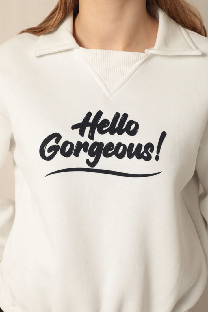 KKT Three Thread Fabric Hello Printed Women's Ecru Sweat - Pryluky