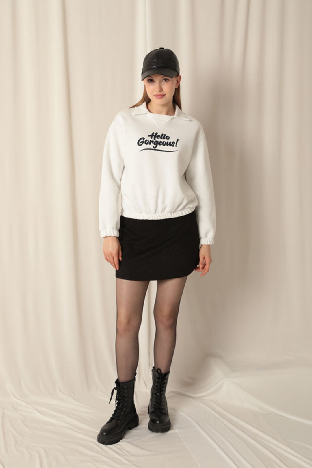 KKT Three Thread Fabric Hello Printed Women's Ecru Sweat - Pryluky