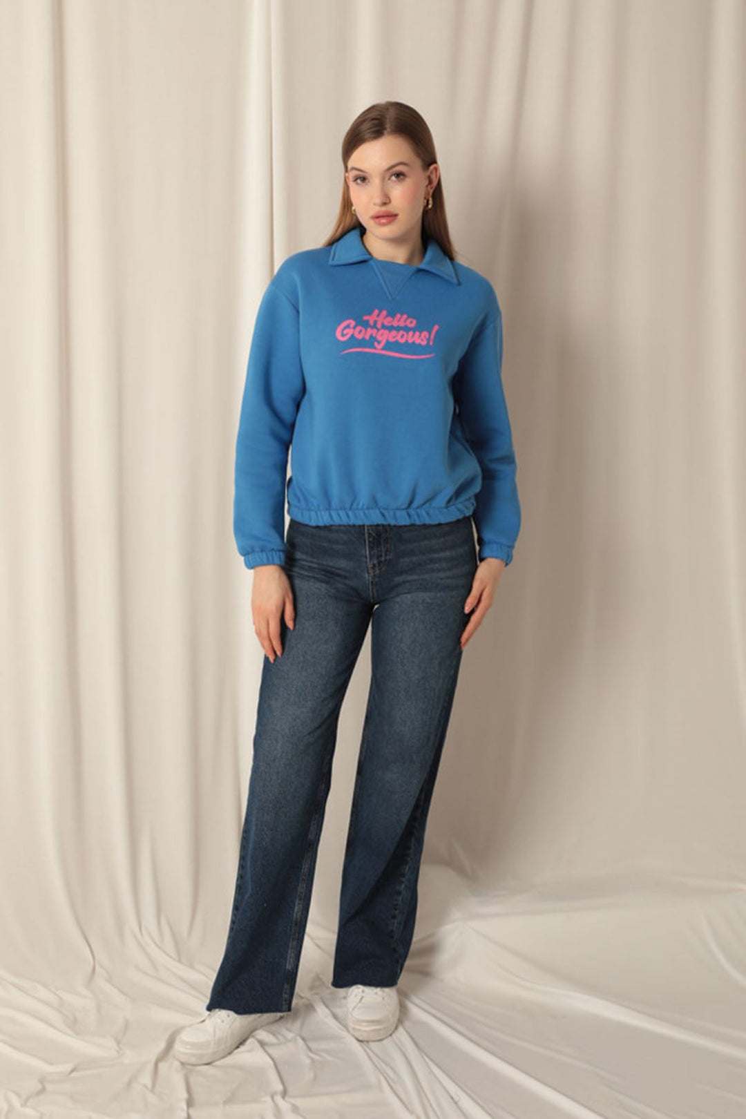 KKT Three Thread Fabric Hello Printed Women's Blue Sweat - Coachella