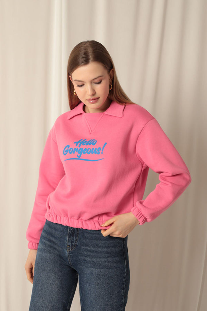 KKT Three Thread Fabric Hello Printed Women's Pink Sweat - Rosenberg