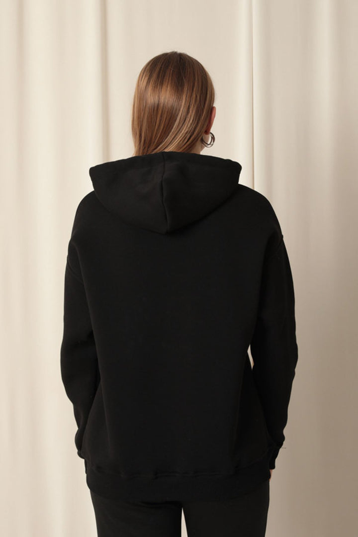 KKT Three Thread Star Printed Hooded Women's Black Sweat - Caivano