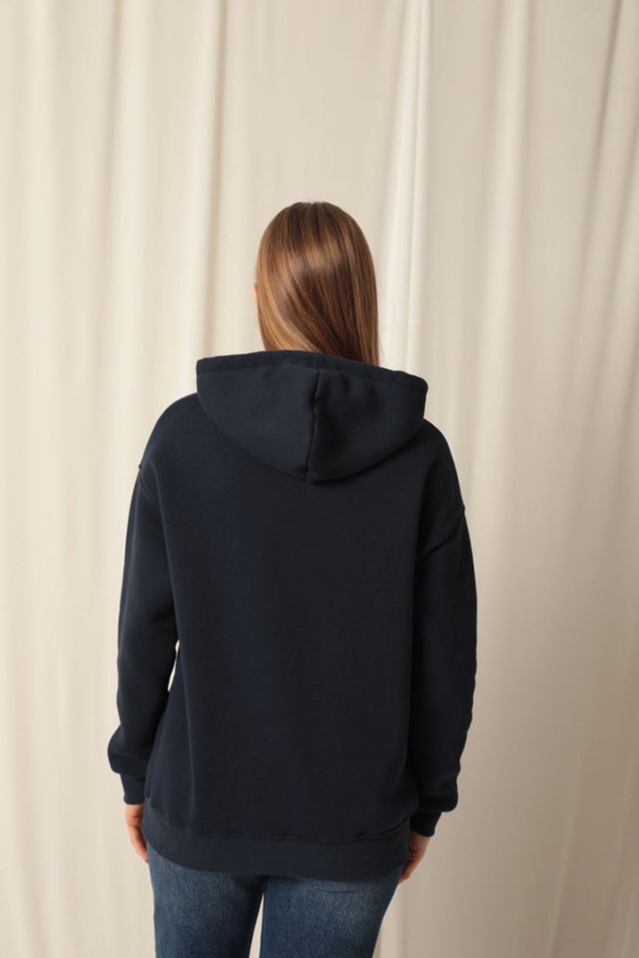 KKT Three Thread Star Printed Hooded Women's Navy Blue Sweat - Coyotepec