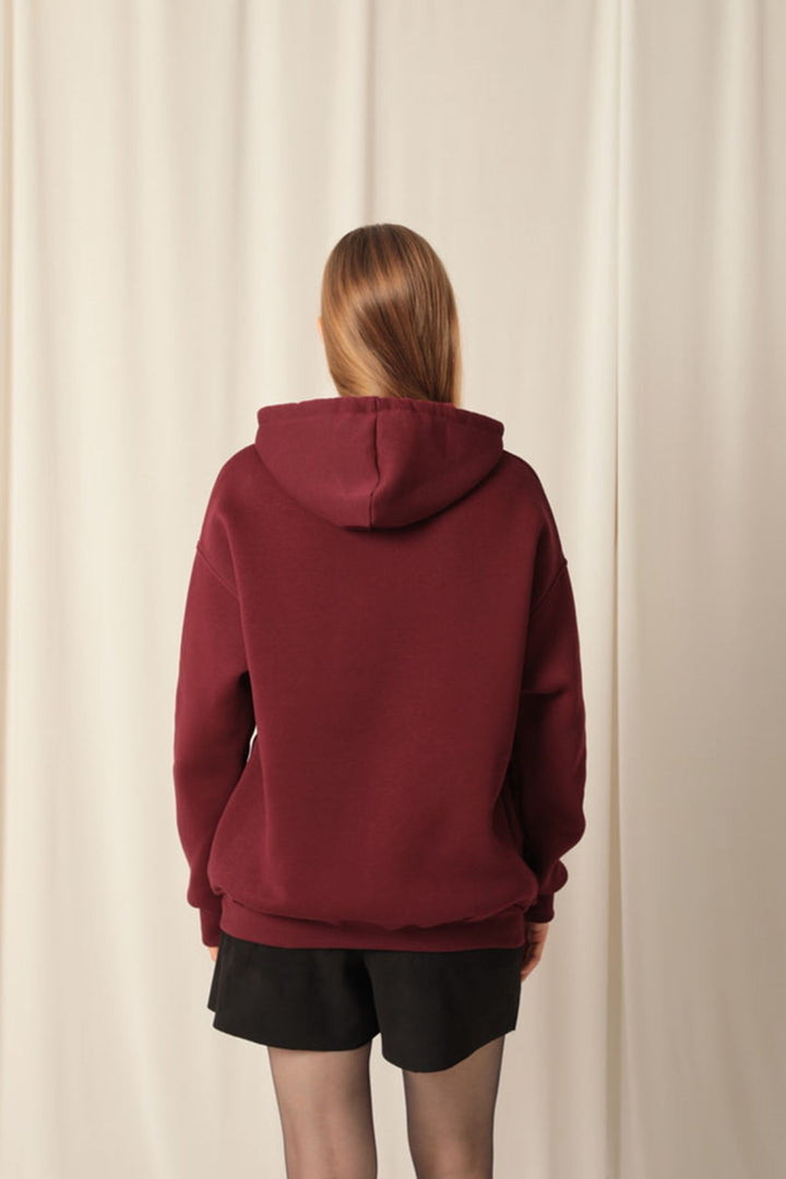 KKT Three Thread Star Printed Hooded Women's Burgundy Sweat - Arnsberg