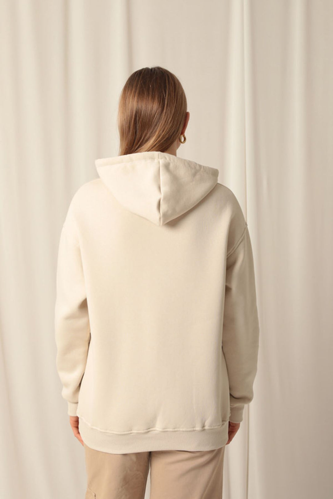 KKT Three Thread Star Printed Hooded Women's Beige Sweat - Peristéri