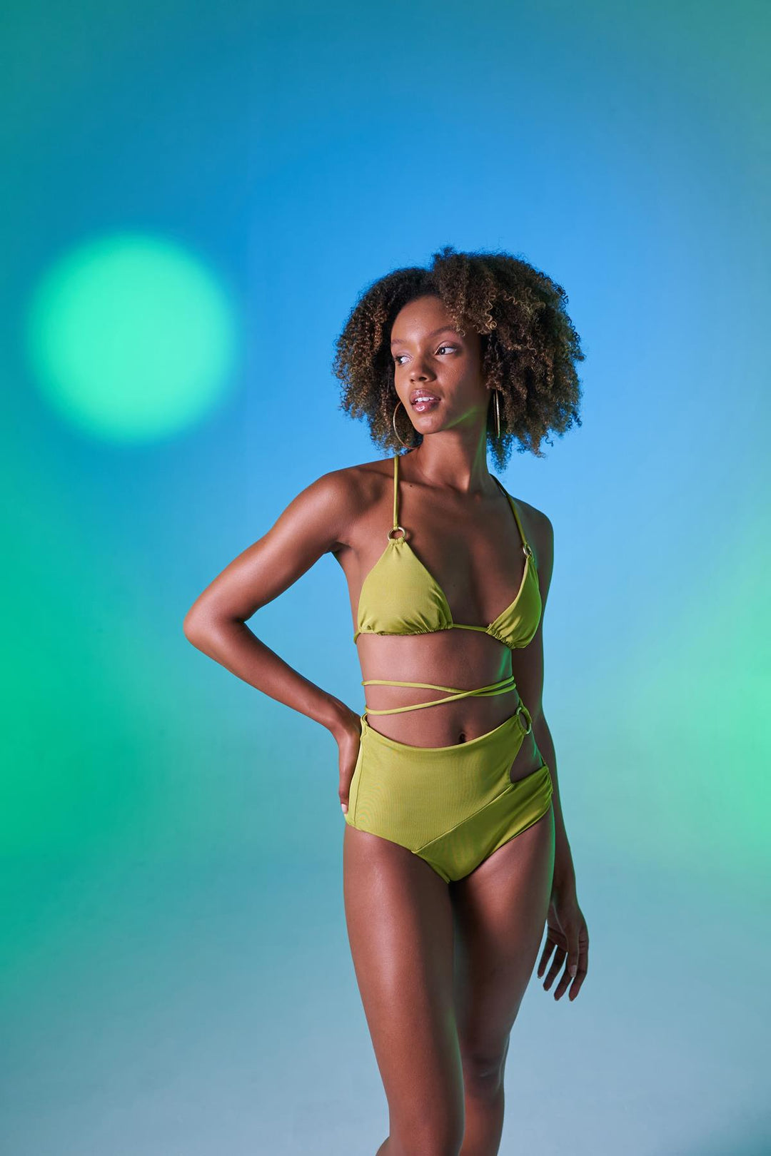 HLLY Women Delphi High Waist Bikini Bottom Green - Cuneo