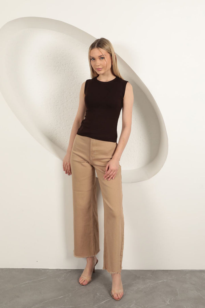 KKT Strawberry Viscose Fabric Basic Blouse-Brown - Arras