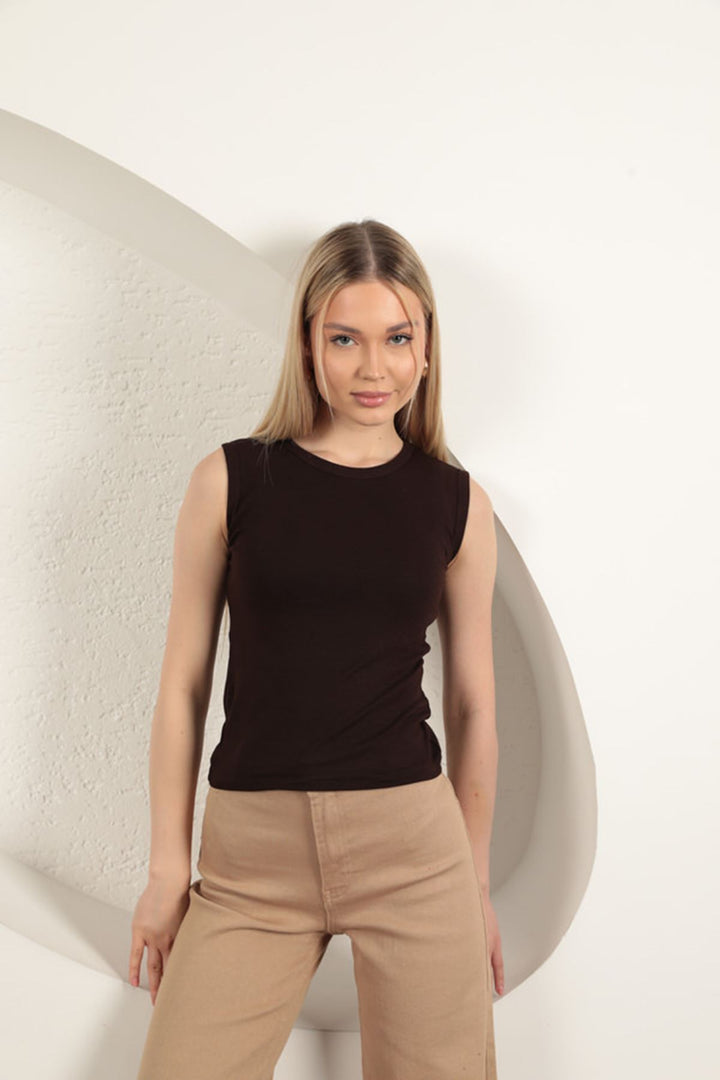 KKT Strawberry Viscose Fabric Basic Blouse-Brown - Arras