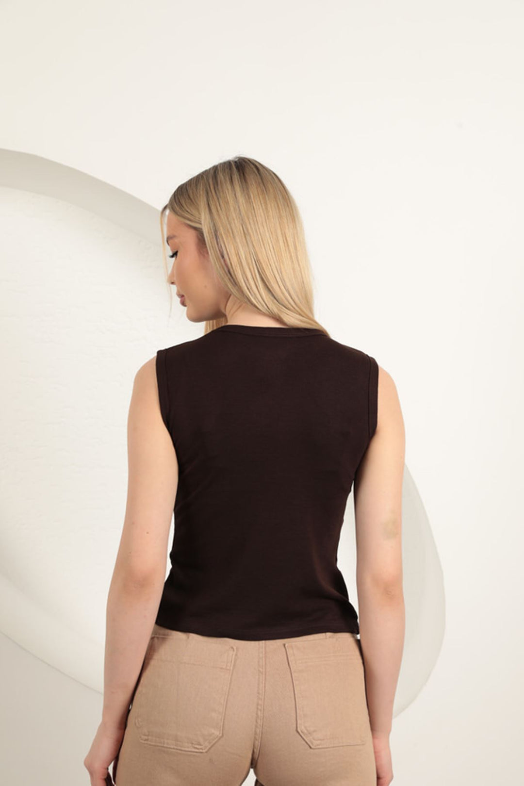 KKT Strawberry Viscose Fabric Basic Blouse-Brown - Arras