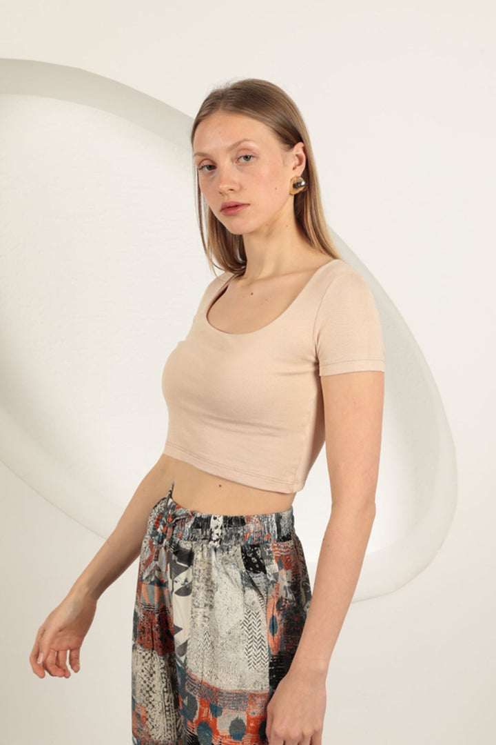 KKT U Neck Blouse-Beige - Buena Park