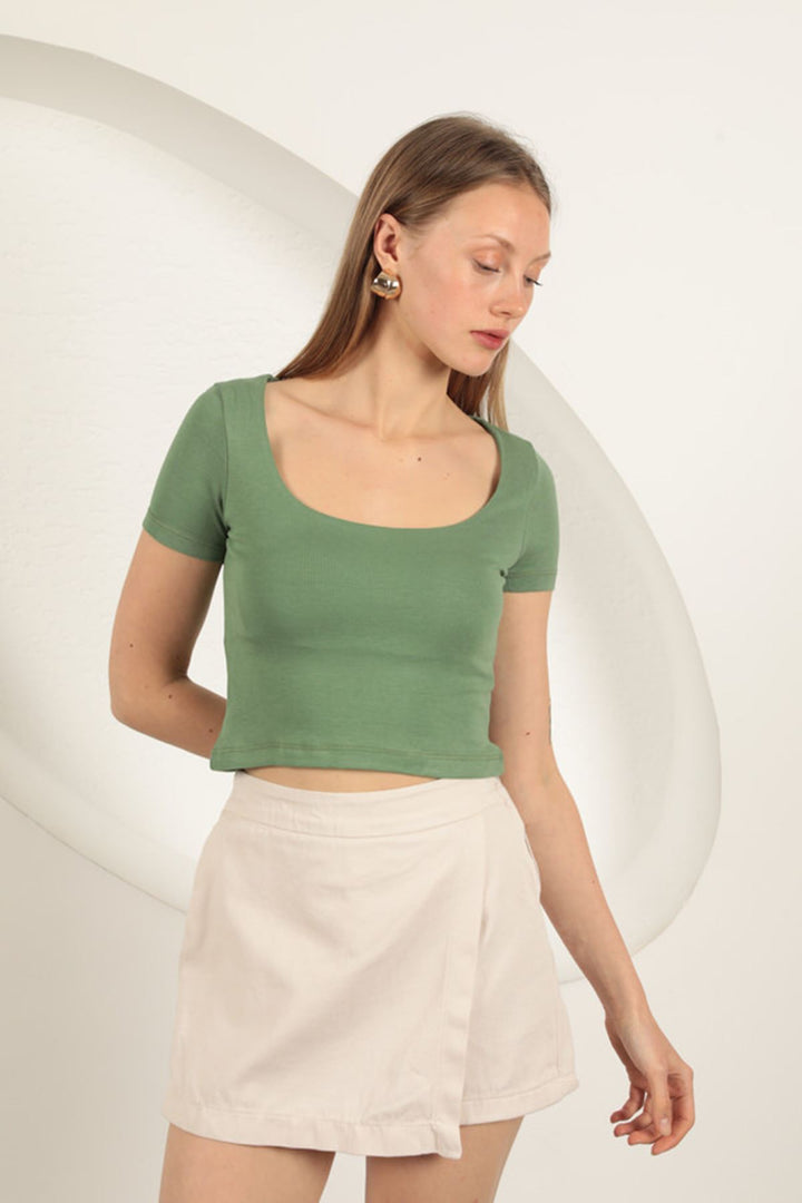 KKT U Neck Blouse-Khaki - Rennes