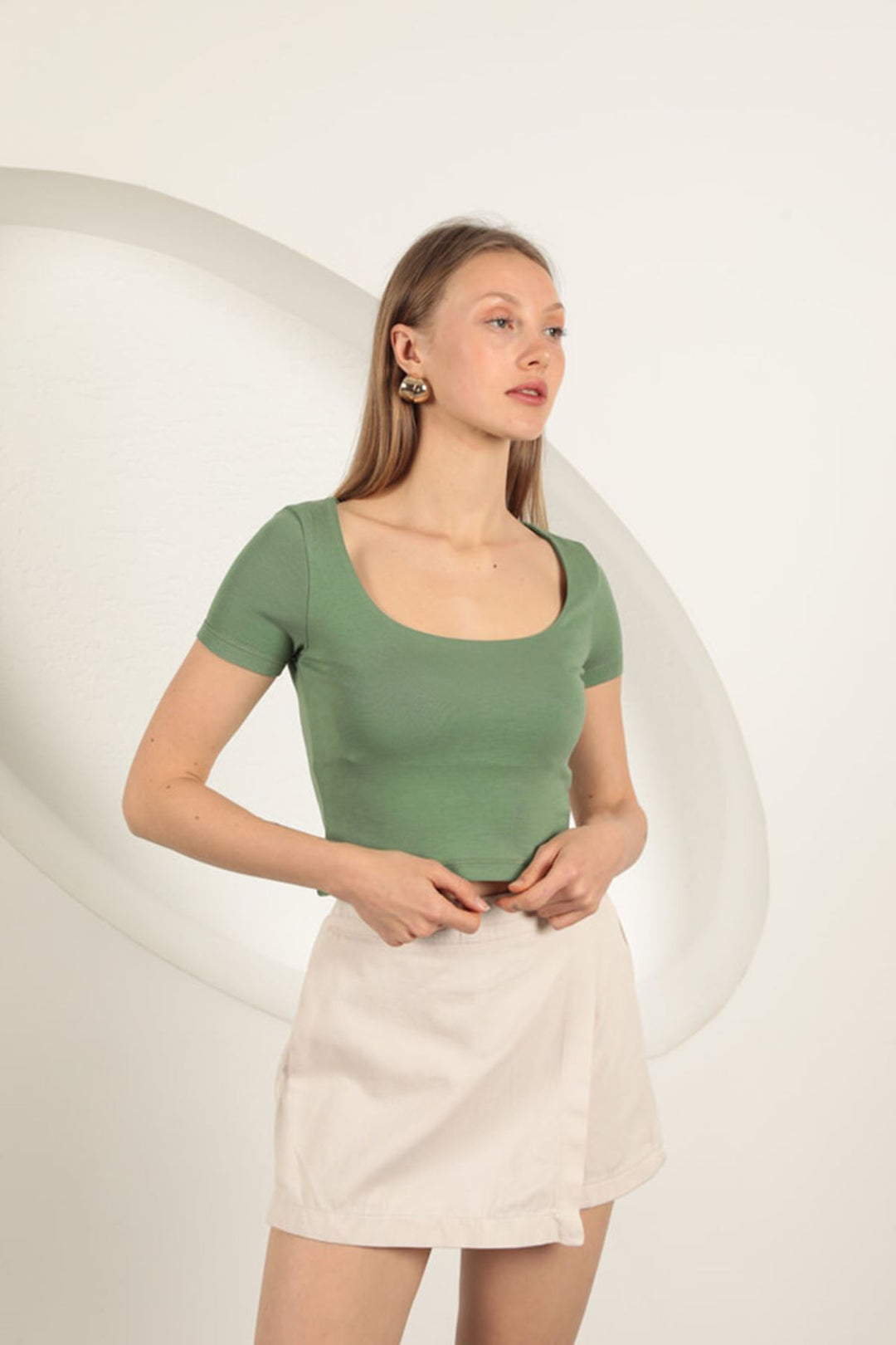 KKT U Neck Blouse-Khaki - Rennes