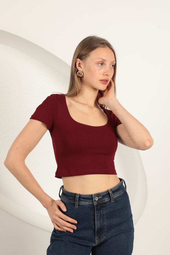 KKT U Neck Blouse-Burgundy - Horlivka