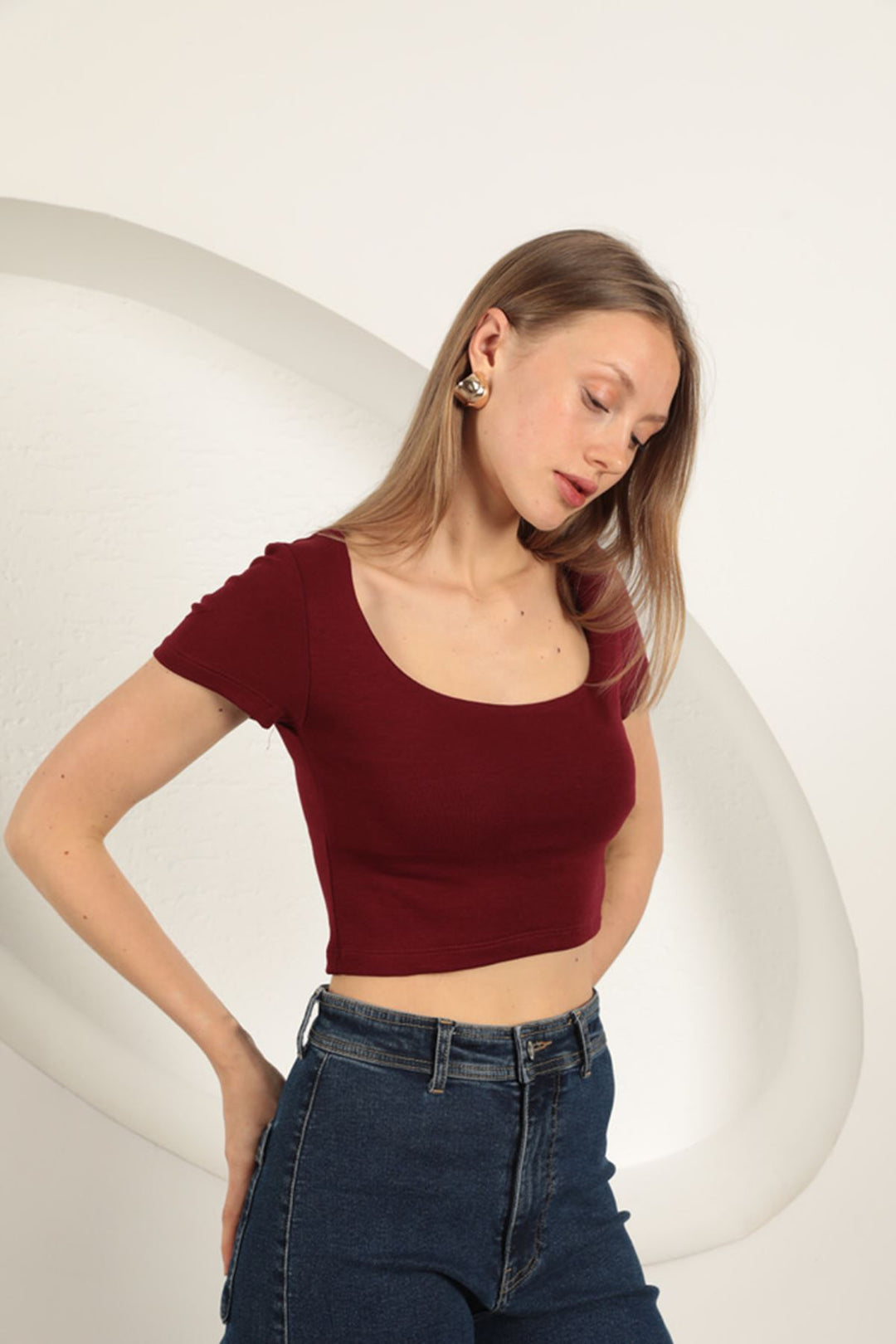 KKT U Neck Blouse-Burgundy - Horlivka