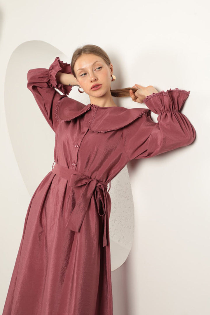 KKT Modal Fabric Lace Women's Dress-Dry Rose - West Orange