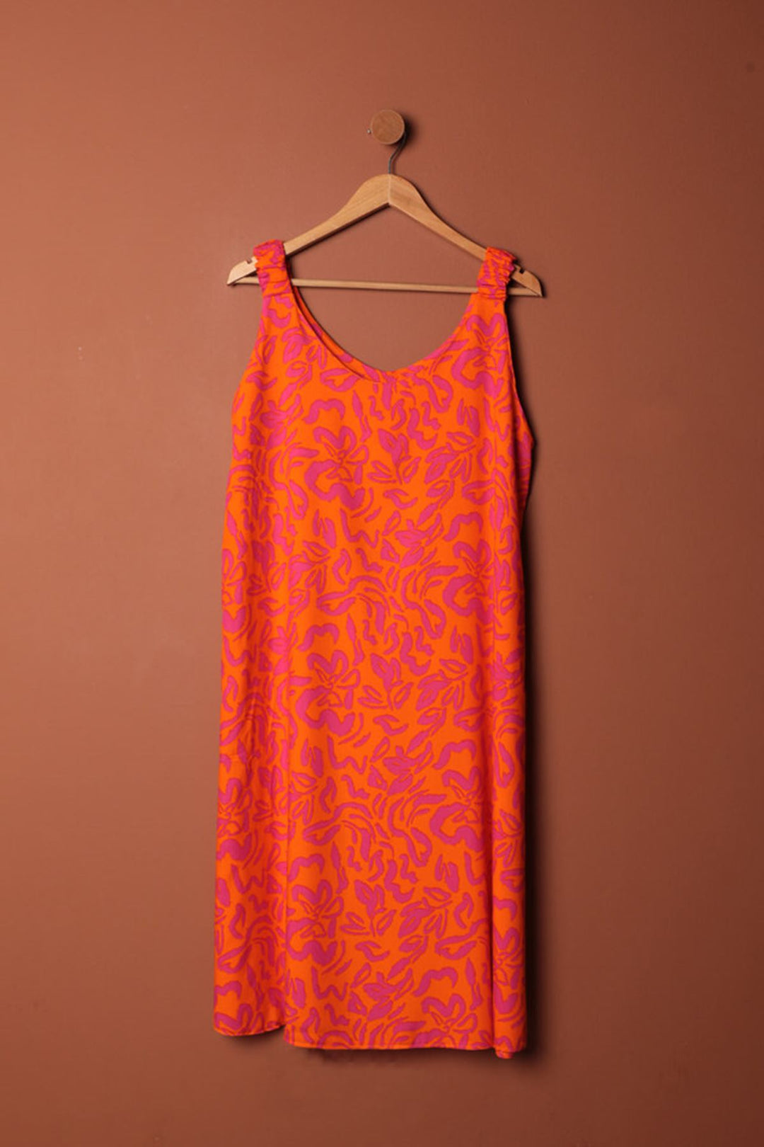 KKT Viscose Fabric Leaf Patterned Dress-Orange - Alessandria