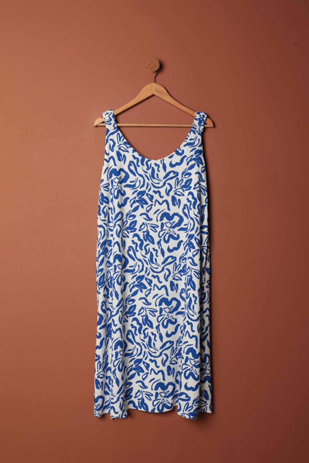 KKT Viscose Fabric Leaf Patterned Dress-Sax - Backnang