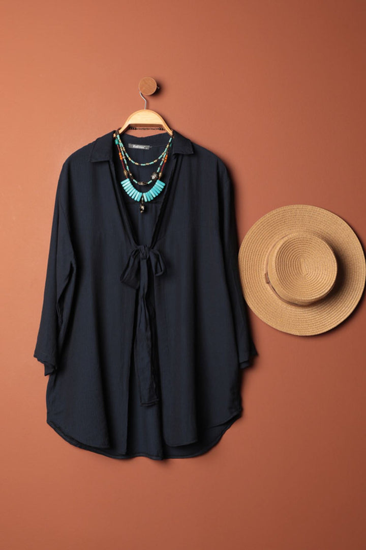 KKT Tree Bark Fabric Kimono-Navy Blue - Monopoli