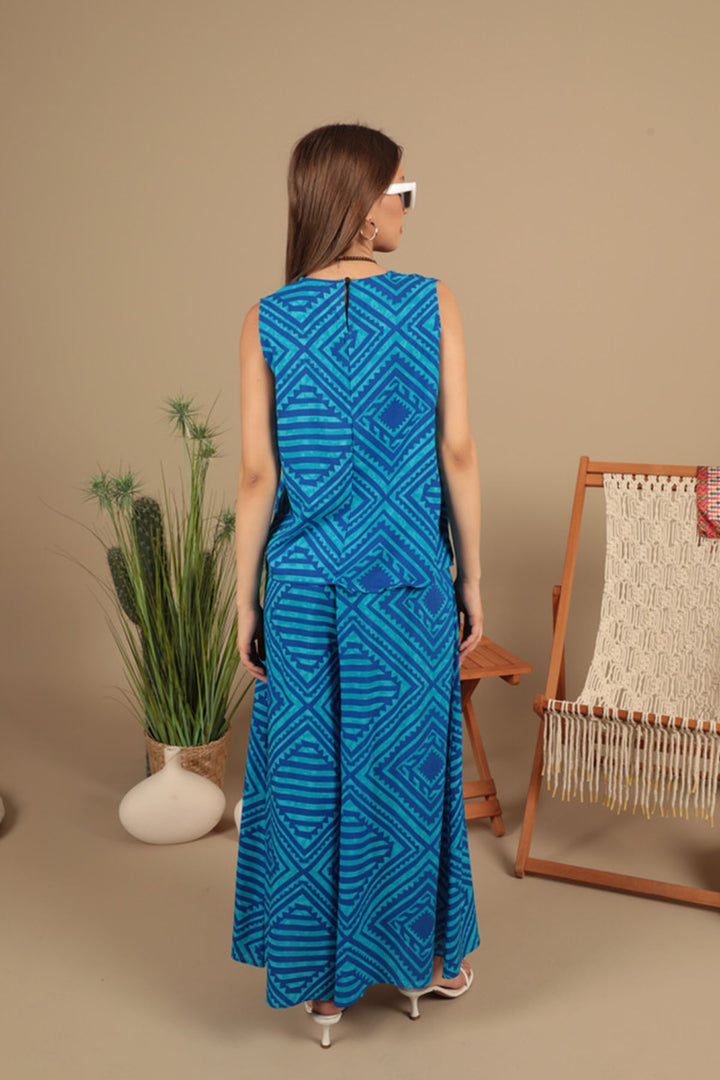 KKT Viscose Fabric Patterned Women's Suit-Blue - Roswell