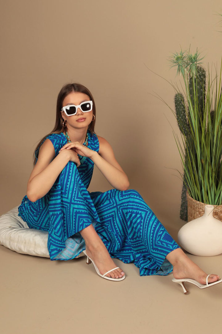 KKT Viscose Fabric Patterned Women's Suit-Blue - Roswell