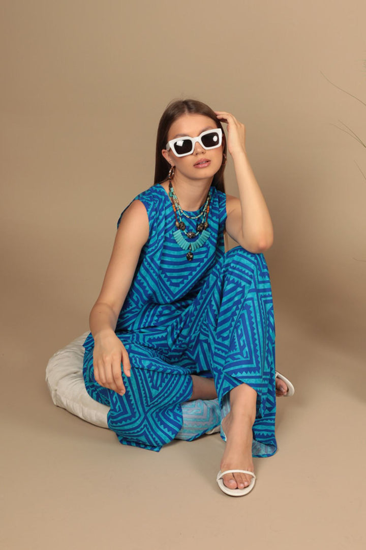 KKT Viscose Fabric Patterned Women's Suit-Blue - Roswell