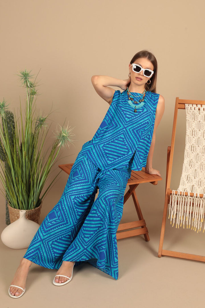 KKT Viscose Fabric Patterned Women's Suit-Blue - Roswell