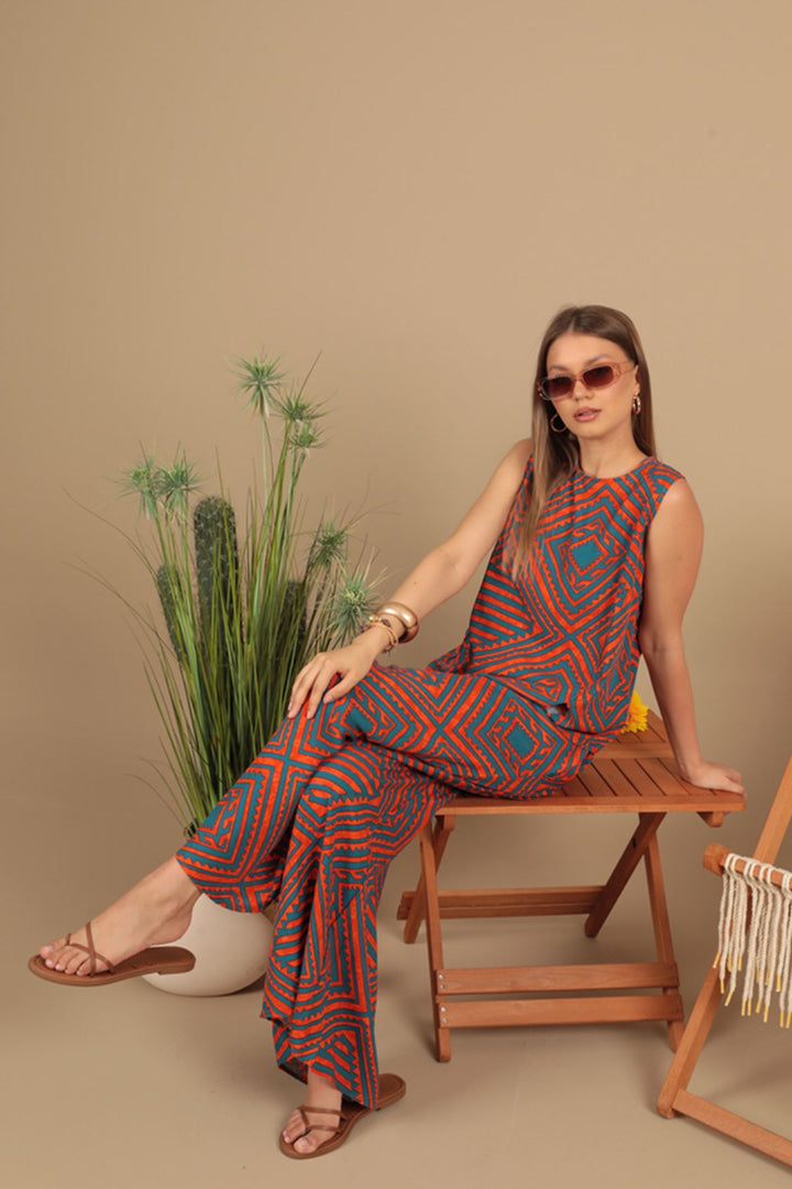 KKT Viscose Fabric Patterned Women's Suit-Orange - Rioverde