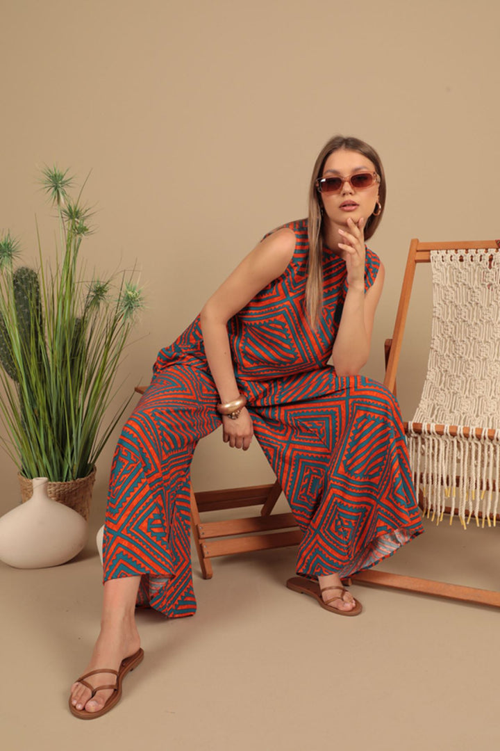 KKT Viscose Fabric Patterned Women's Suit-Orange - Rioverde