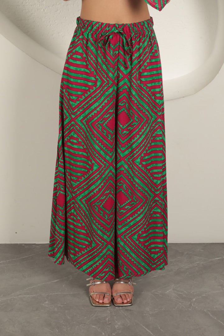 KKT Viscose Fabric Patterned Women's Suit-Green - Geel